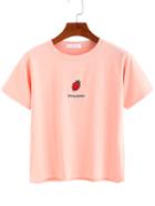 Romwe Strawberry Embroidered T-shirt