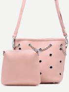 Romwe Pink Metal Eyelet Chain Bag With Clutch Bag