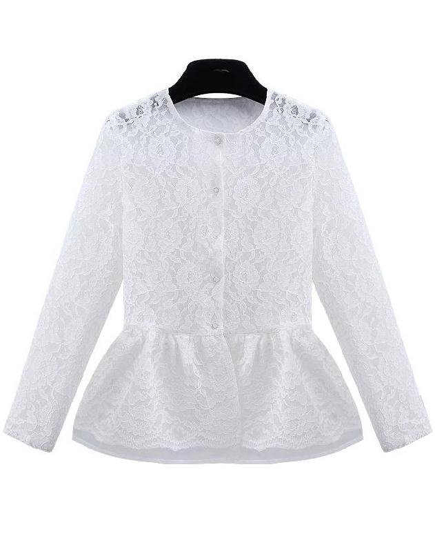 Romwe With Buttons Peplum Hem Lace Blouse