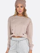 Romwe Distressed Cropped Pullover Pink