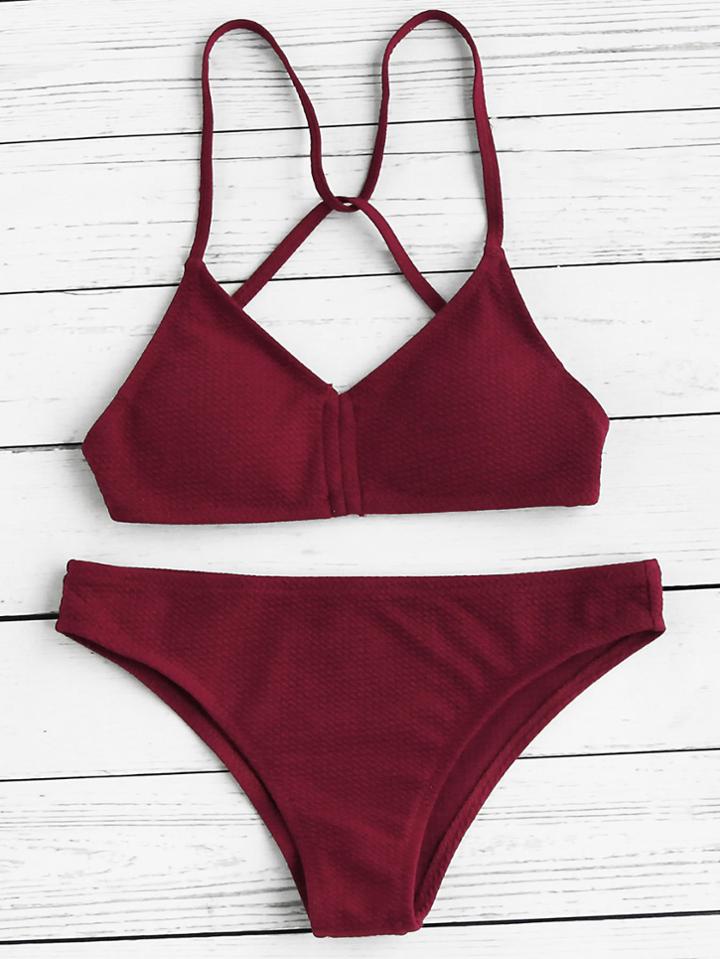 Romwe Push Up Strappy Back Bikini Set