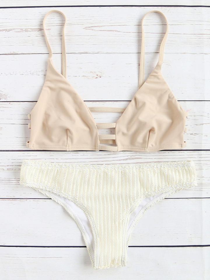 Romwe Apricot Cutout Detail Bikini Set