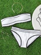 Romwe Contrast Trim Bandeau Bikini Set