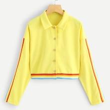 Romwe Contrast Striped Crop Jacket