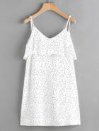 Romwe Textured Dots Print Open V Back Layered Cami Dress