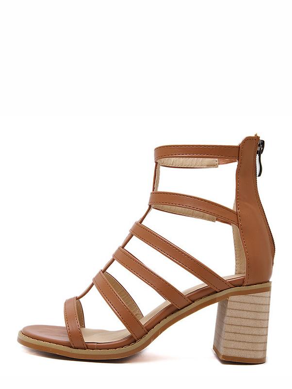 Romwe Brown Open Toe Gladiator Chunky Sandals