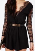 Romwe V Neck Lace Backless Jumpsuit