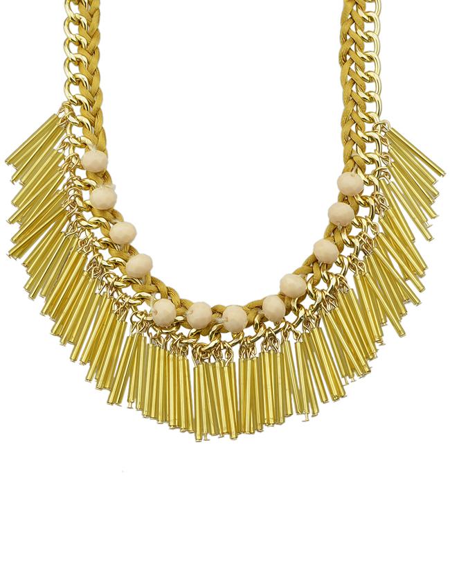 Romwe Gold Long Resin Tassel Statement Female Necklace
