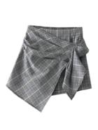 Romwe Asymmetrical Wrap Plaid Skort