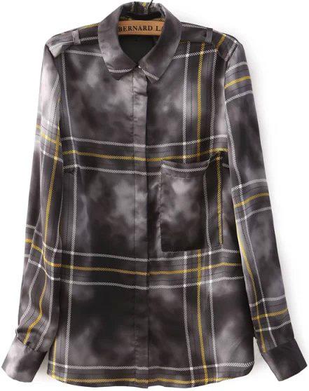 Romwe Check Cloud Print Blouse