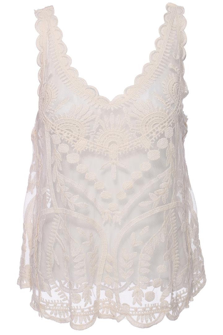 Romwe Romwe Floral Crochet Asymmetric Apricot Vest