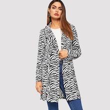 Romwe Double Button Zebra Pattern Coat