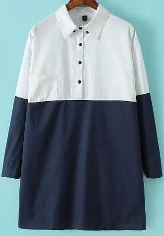 Romwe Colour-block Pocket Loose Shirt Dress