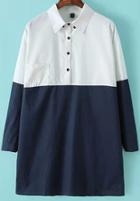 Romwe Colour-block Pocket Loose Shirt Dress