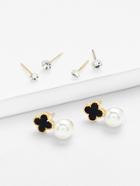 Romwe Flower Detail Stud Earring Set With Jewelry