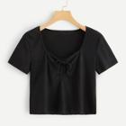 Romwe Drawstring Front Ribbed Tee
