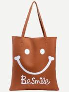 Romwe Brown Smiley Face Print Tote Bag