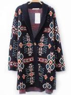 Romwe Graphic Pattern Shawl Collar Single Button High Low Sweater Coat