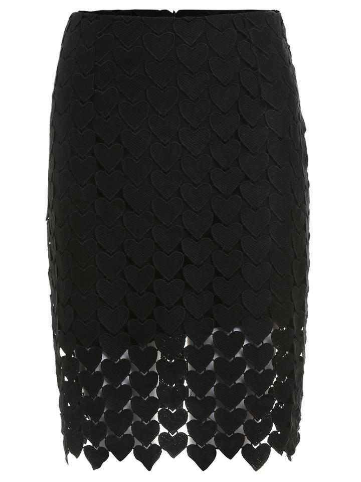 Romwe Heart Shaped Lace Pencil Black Skirt