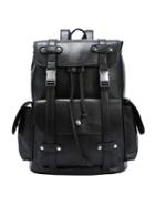 Romwe Black Dual Buckled Strap Flap Backpack