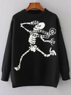 Romwe Black Skeleton Pattern Ribbed Trim Sweater