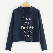 Romwe Letter Print Drawstring Detail Sweatshirt