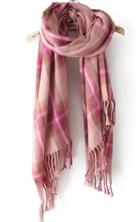 Romwe With Tassel Plaid Pink Scarf