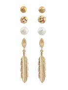 Romwe Faux Pearl And Leaves Dangle Earrings Set 3 Pairs