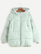 Romwe Pale Green Raglan Sleeve Zip Detail Hooded Padded Coat