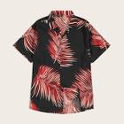Romwe Guys Revere Collar Tropical Print Shirt