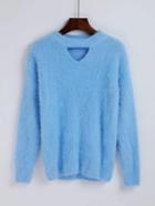 Romwe V Cutout Fuzzy Sweater