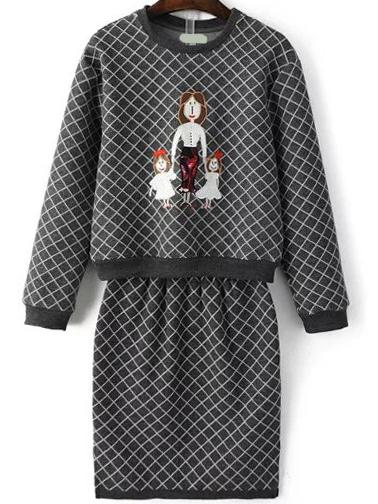 Romwe Diamondback Cartoon Patch Top With Grey Skirt