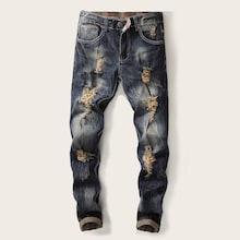 Romwe Guys Ripped Button And Pocket Detail Jeans
