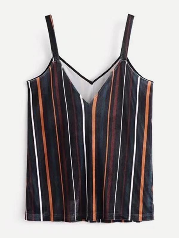 Romwe Striped Velvet Cami