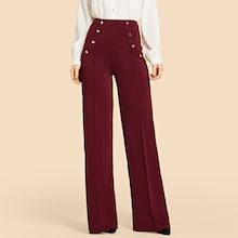 Romwe Double Button Wide Leg Pants