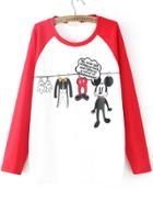 Romwe Mickey Clothesline Print Red T-shirt
