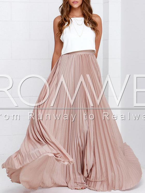 Romwe Pink Pleated Maxi Skirt