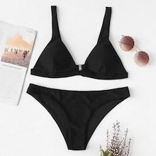 Romwe Solid Triangle Bikini Set