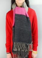 Romwe Tassel Color Block Scarf-red