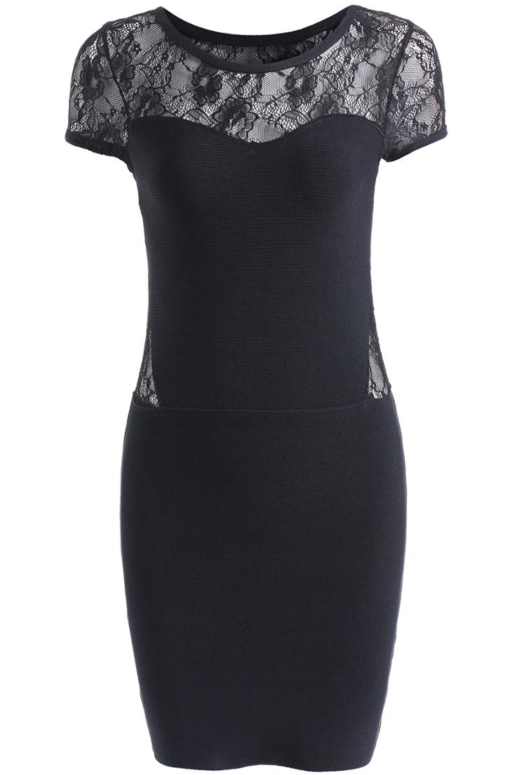 Romwe Sheer Lace Slim Bodycon Dress