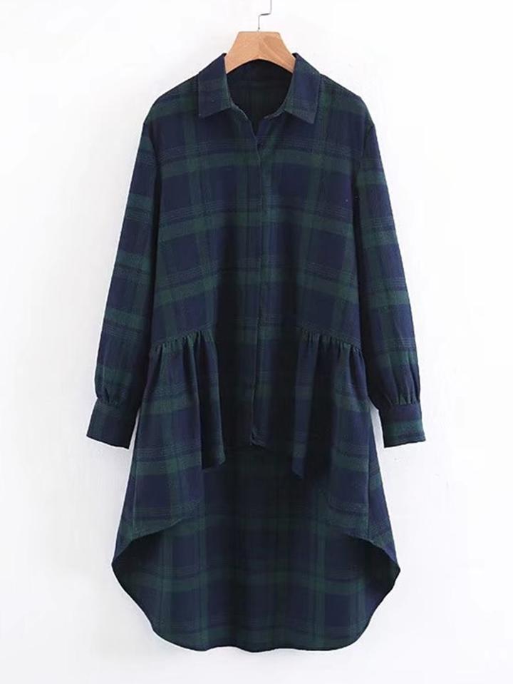 Romwe High Low Plaid Longline Blouse