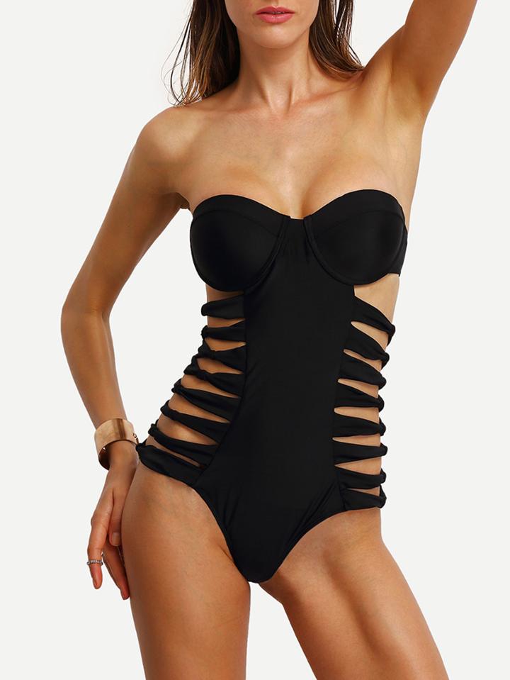 Romwe Ladder-cutout Bandeau One-piece Swimwear