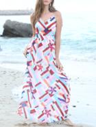 Romwe Multicolor Print Spaghetti Strap Beach Maxi Dress