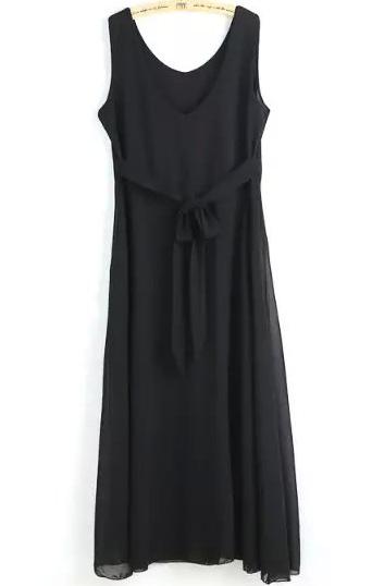 Romwe V Neck Lace Up Black Dress