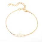 Romwe Faux Pearl Decorated Chain Bracelet
