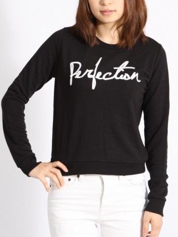 Romwe Round Neck Letter Embroidered Black Sweater