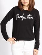 Romwe Round Neck Letter Embroidered Black Sweater