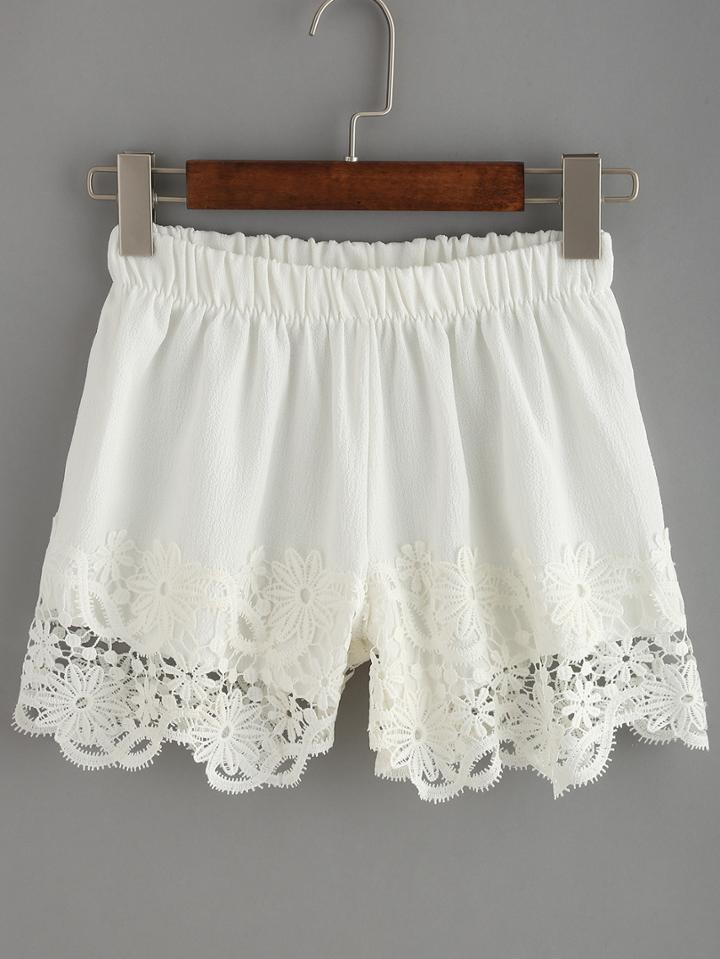Romwe Lace Crochet Elastic Waist Shorts