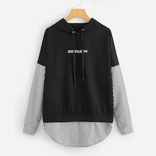 Romwe Contrast 2 In 1 Letter Print Hoodie