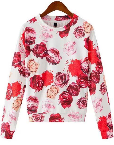 Romwe Floral Print Crop Sweatshirt